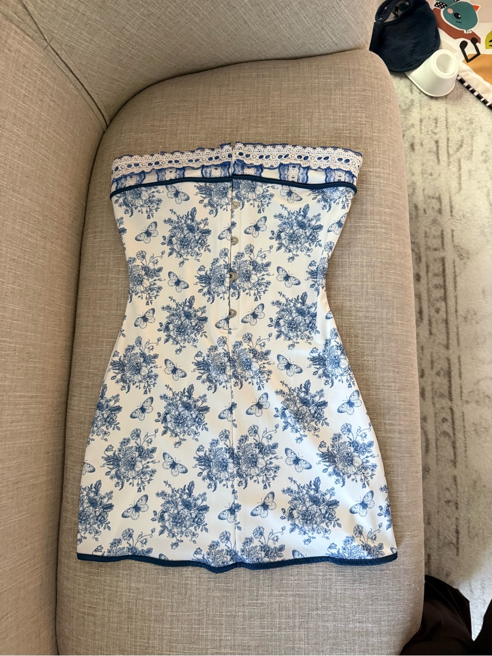 Strapless Blue & White Floral Corset Top